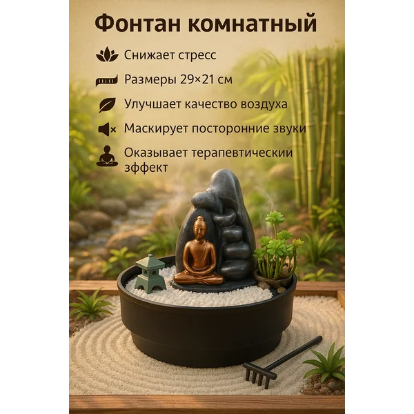 Фонтан комнатный Хотей в саду Дзен 21х21х21 см