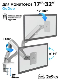 Кронштейн для двух мониторов настольный 17"-32" GD45-C024H Godoo 212787583 купить за 3 906 ₽ в интернет-магазине Wildberries