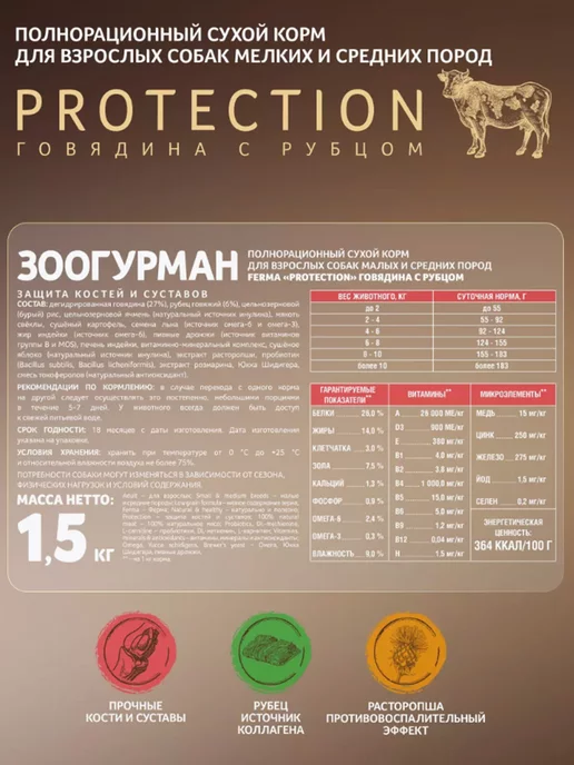 Сухой корм FERMA для собак, средние, говядина, 1,5 кг, фото 6