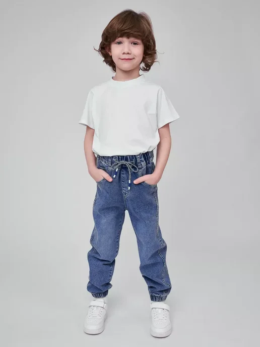 Kids Тыдыц Джинсы джоггеры детские на резинке, голубой, фото 4