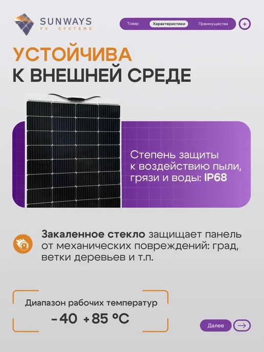 Sunways Солнечная панель для дома батарея 120Вт FSM 120FS 12В, 120 Вт, фото 3