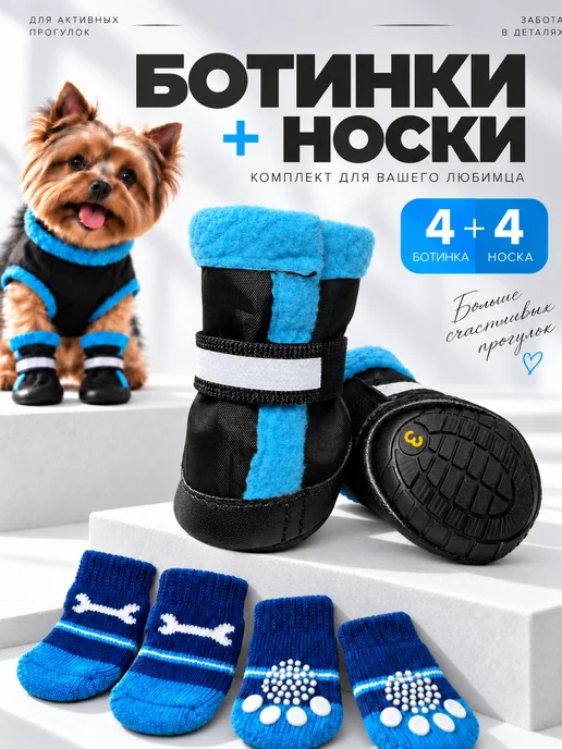 Space4Pets Обувь для собак мелких пород комплект ботинки и носки, голубой