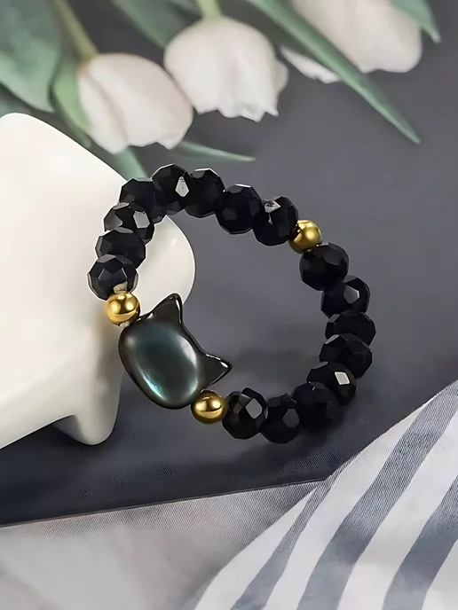 Леди Бант Кольца парные набор котики, черный, фото 4