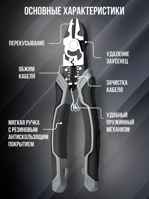 Zorgen Многофункциональные бокорезы пассатижи строительные 6В1, черный, фото 3