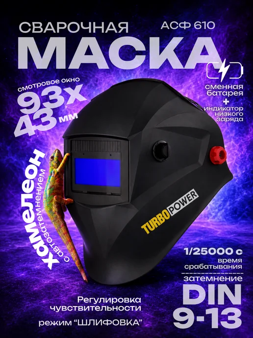 TURBO POWER Сварочная маска хамелеон 13 DIN, черный