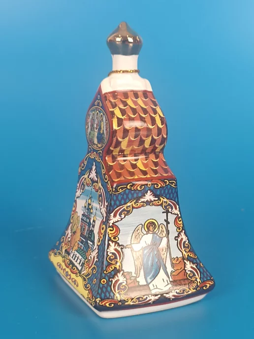 Ceramic Fauna Фарфоровый колокольчик в форме терема с ручкой, синий, фото 6