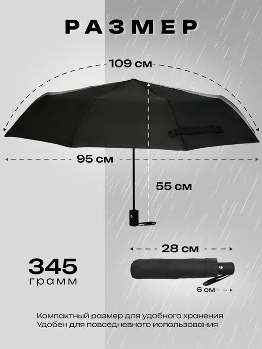 City Umbrella Зонт черный автомат антиветер, черный, фото 3