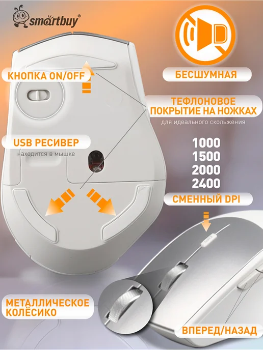 SmartBuy Клавиатура и мышь беспроводной набор, ножничный, серый, фото 6