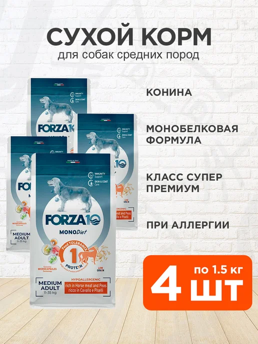 Сухой корм Forza10 Monodiet Low для собак, средние, 1,5 кг