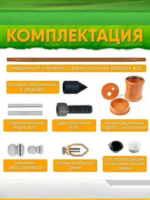 GROUNTOK Заземление комплект из омедненной стали 3,5 метра 14мм, вариант, фото 2