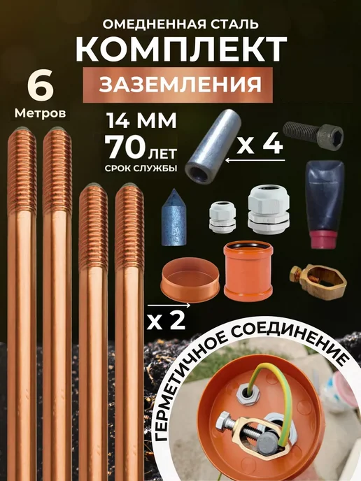 GROUNTOK Заземление комплект из омедненной стали 6 метров 14мм, вариант