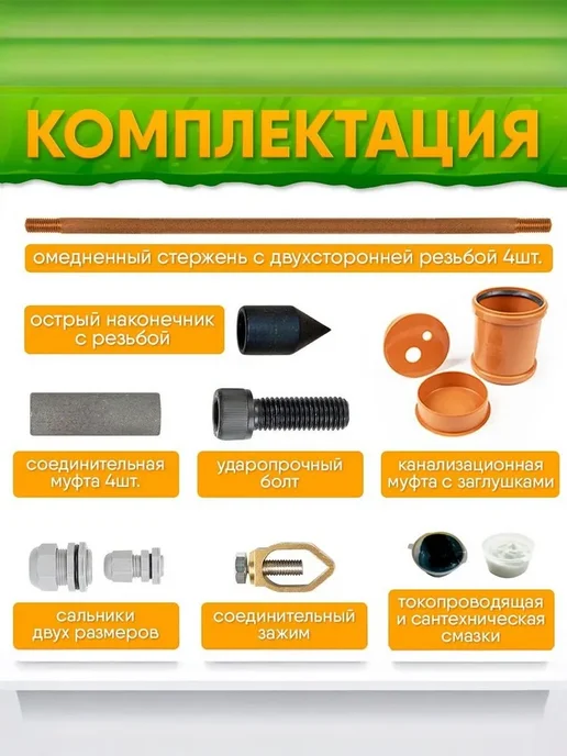 GROUNTOK Заземление комплект из омедненной стали 6 метров 14мм, вариант, фото 2