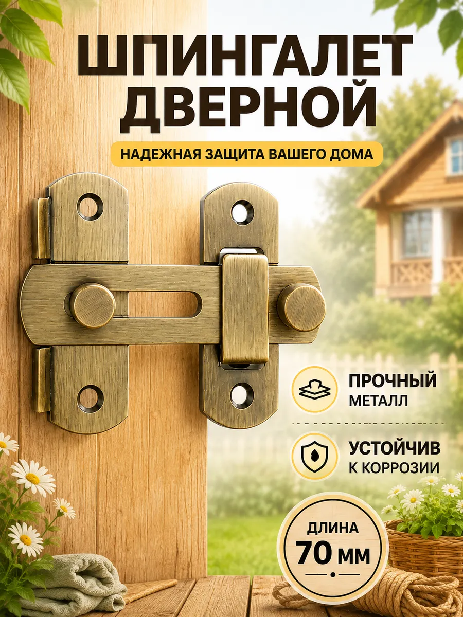 Шпингалет дверной накладной, 70мм, никель