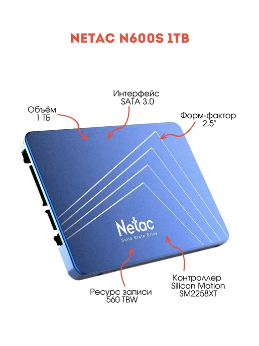 NETAC SSD диск для компьютера внутренний N600S 1TB, 1 ТБ, фото 2