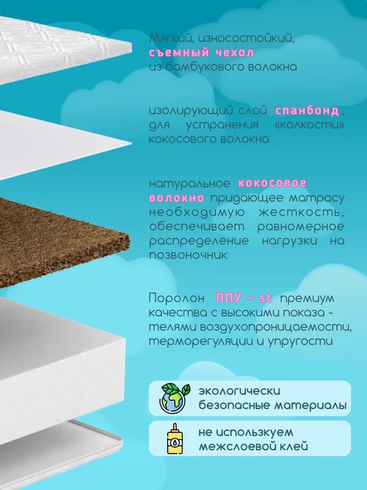 KidRoom Ортопедический овальный матрас 125х75, 125x75, фото 2