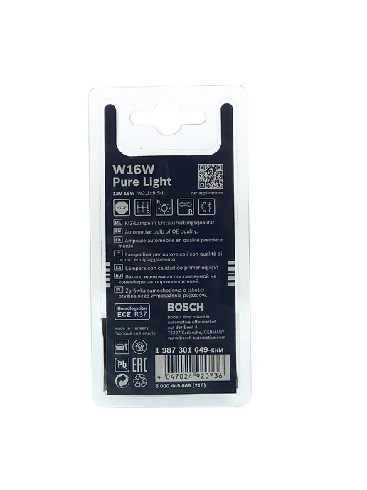 BOSCH Лампа 12V W16W W2.1x9.5d блистер (2шт.) Pure Light, 16 Вт, 2 шт, фото 2