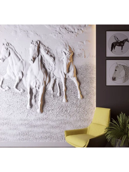 Нет бренда Пластиковая форма для 3D панели Пано 3 Коня 50х40см, 50x40 см, фото 5
