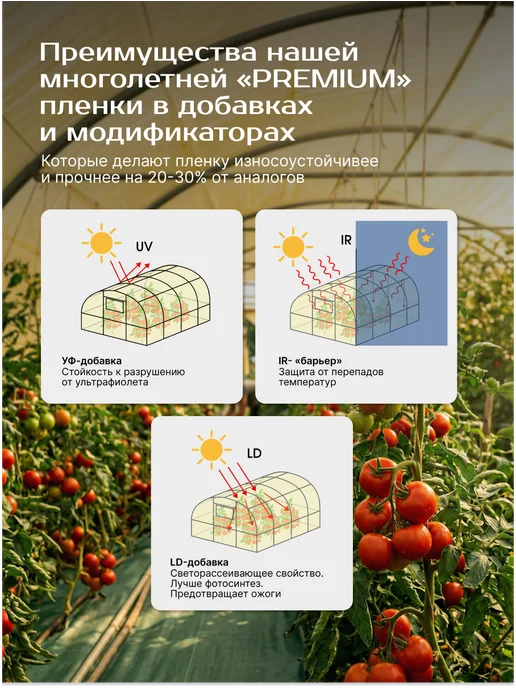 PIRIT Пленка для теплиц и парников многолетняя 200 мкм 6х12м, вариант, фото 8