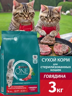 Сухой корм для стерилизованных кошек с говядиной 3 кг PURINA ONE 213409142 купить за 1 254 ₽ в интернет-магазине Wildberries