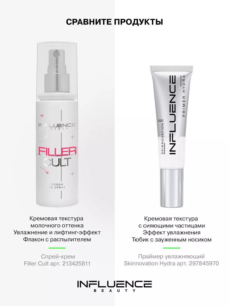 База для лица INFLUENCE BEAUTY Спрей-крем омолаживающий, увлажняющий, с пробиотиками Filler Cult