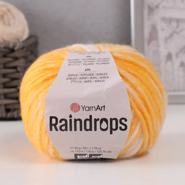 Пряжа для вязания «Raindrops» 115м/50гр, 2910 жёлтый-белый