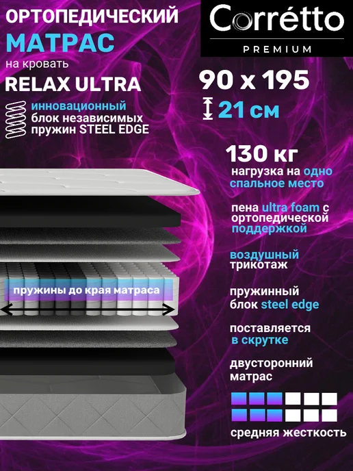 Premium C Ортопедический матрас на кровать 90x195, пружинный, 90x195
