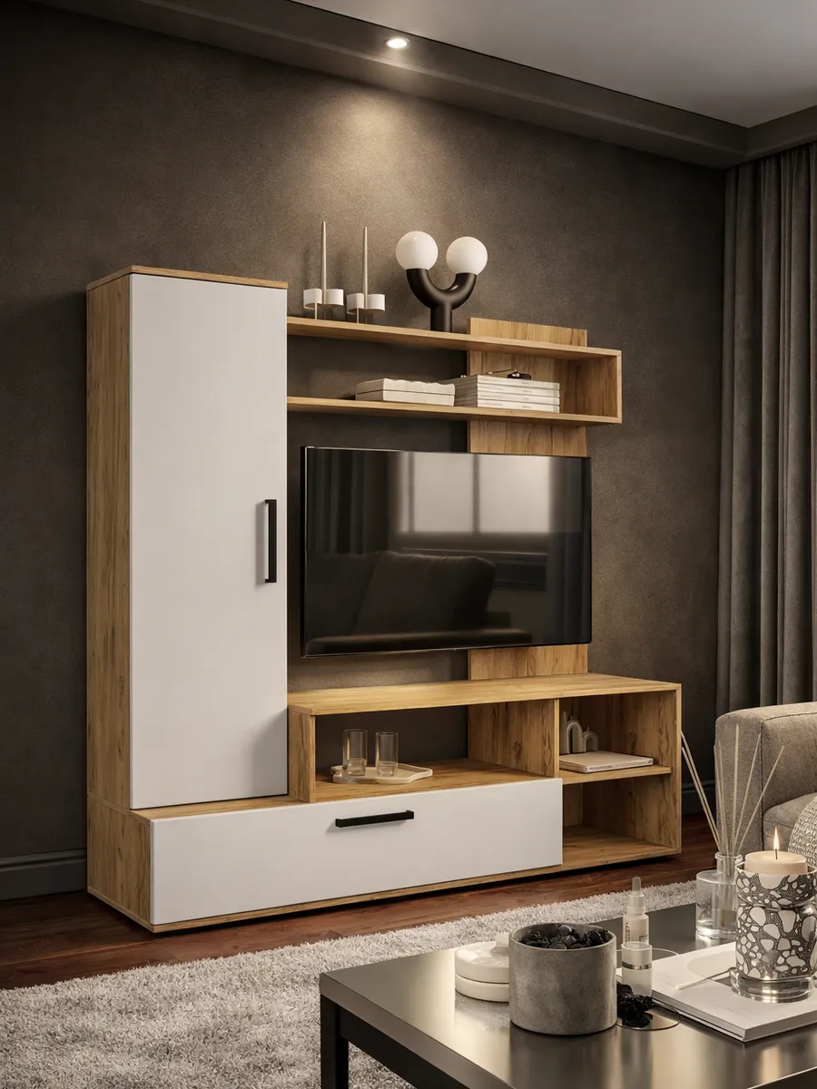Стенка в гостиную 150x152 крафт золотой-белый Евро-2, под ТВ