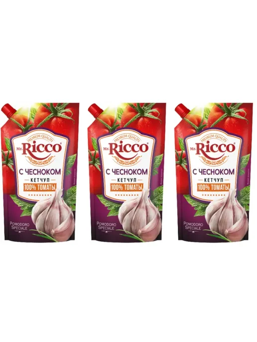 Mr.Ricco Кетчуп с чесноком 300 г 3 упаковок, 300 г