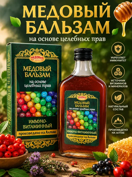 Медовый край Бальзам медовый иммуно-витаминный на травах 250 мл, 250 мл, 1 шт