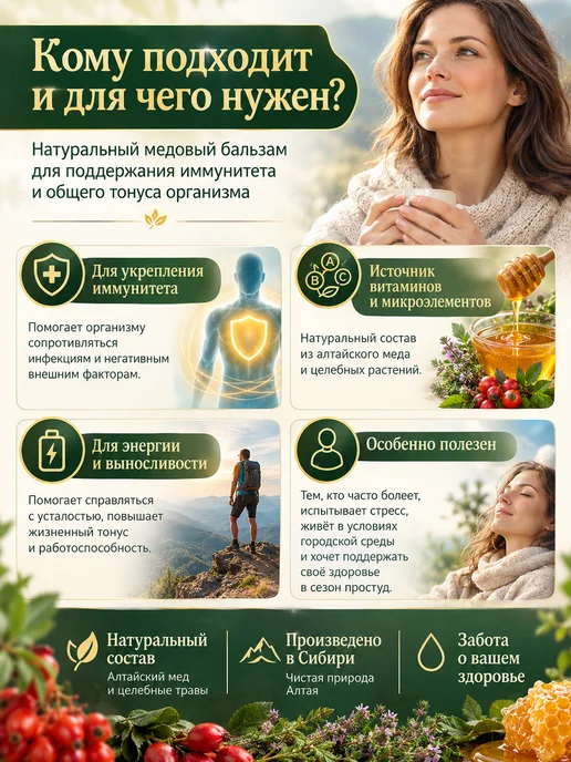 Медовый край Бальзам медовый иммуно-витаминный на травах 250 мл, 250 мл, 1 шт, фото 2