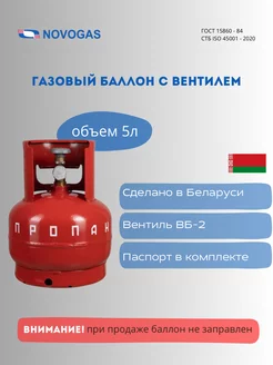 Баллон пропановый 5л с вентилем Novogas 213658369 купить за 2 711 ₽ в интернет-магазине Wildberries