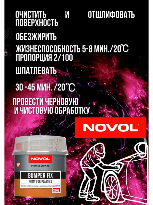 NOVOL Шпаклевка на полиэфирной основе для пластика Bumper fix 0,5, серый, фото 3