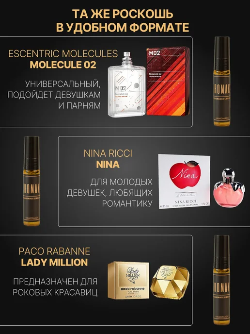 AromaKo Parfume Духи женские набор Molecule 02 Nina Ricci Nina Lady Million, вариант, фото 2