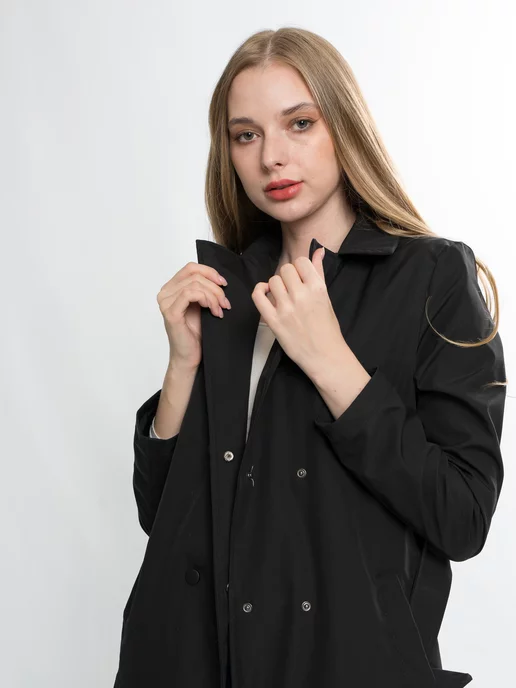 Beautiful fashion Плащ на весну длинный тренчкот демисезонный, черный, фото 5