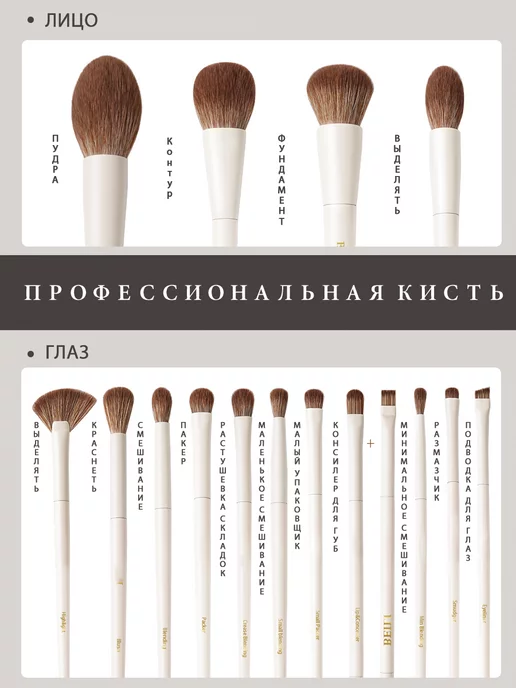 BEILI 15 кисточек для макияжа, тональный крем, тени для век, желтый, фото 5