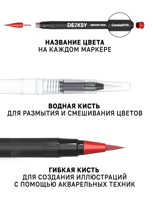 DENKSY Набор акварельных маркеров для скетчинга, 12 Classic цветов, черный, фото 5