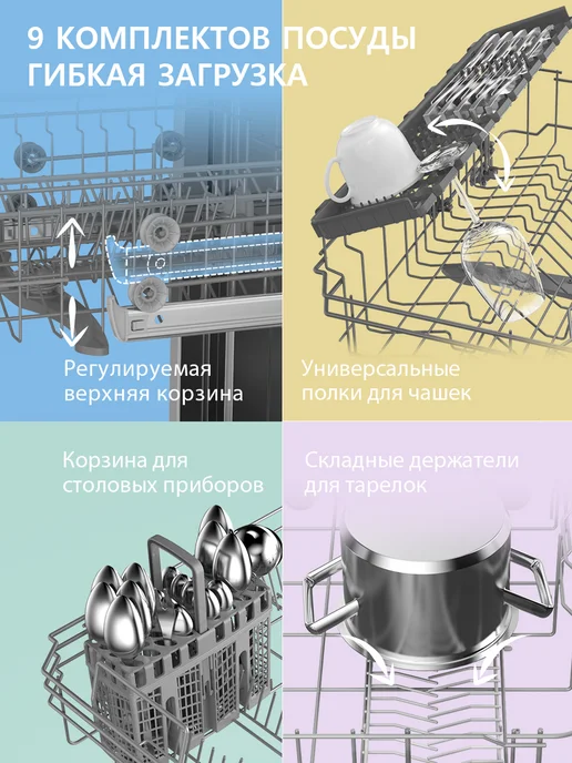 Отдельностоящая посудомоечная машина Comfee CDW452WI, Wi-Fi, 8 программ, самоочистка, экспресс-мойка, отложенный старт, вариант, фото 3