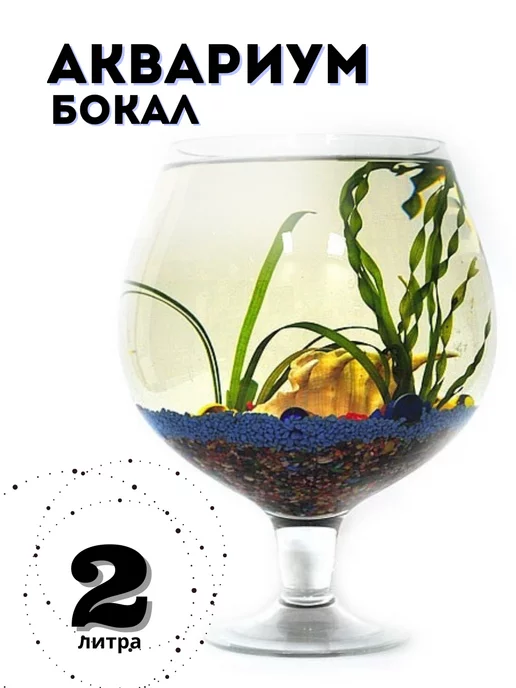 ZooAqua Аквариум бокал 2 литра для рыбок, петушка, круглый, белый