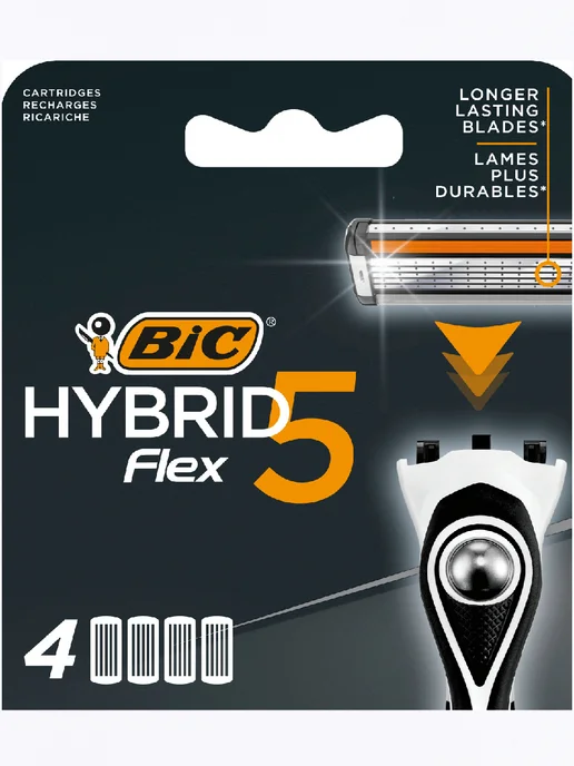 BIC Сменные кассеты для бритвы бик Hybrid 5 Flex 4 шт