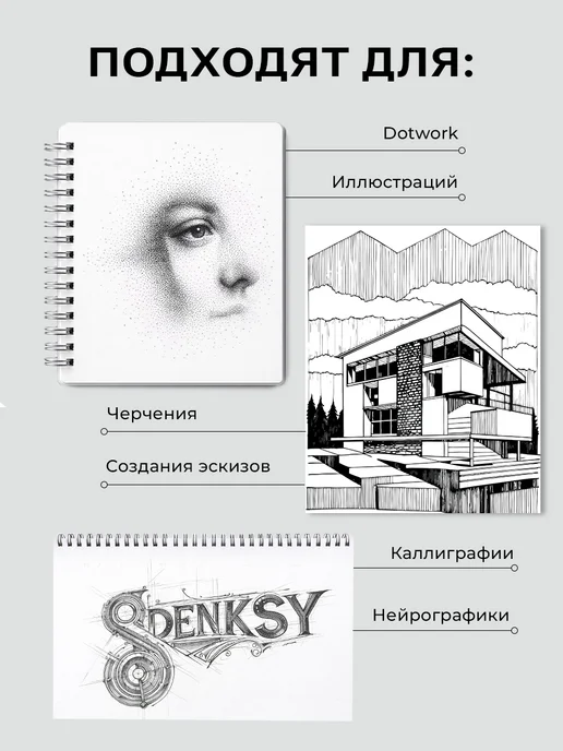 DENKSY Капиллярные ручки линеры черные 12 штук, черный, фото 5