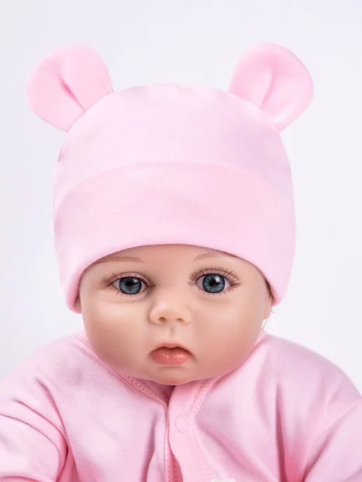 AmaroBaby Шапка детская с ушками чепчик для новорожденных Bear, розовый, фото 4
