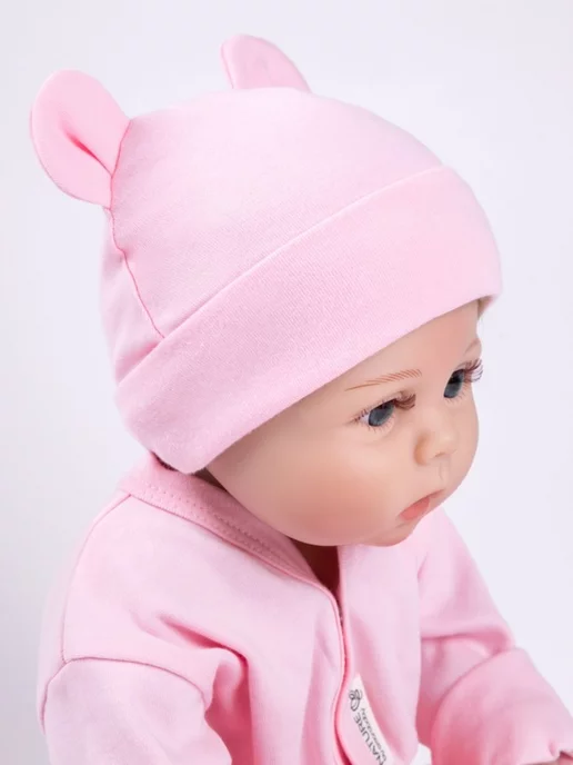 AmaroBaby Шапка детская с ушками чепчик для новорожденных Bear, розовый, фото 5