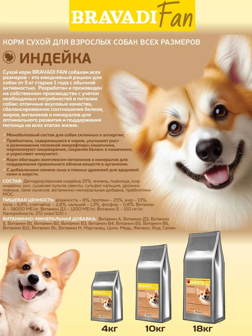 Сухой корм Bravadi Fan для собак, индейка, 15 кг, фото 5