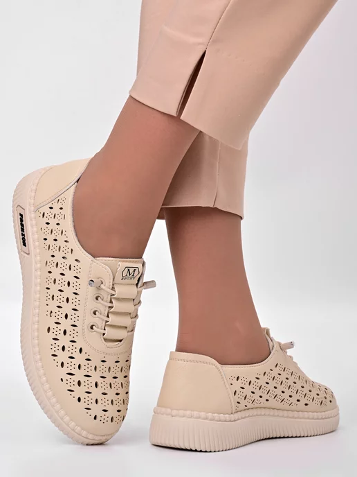 Letsgo Shoes Мокасины кожаные весенние, бежевый, фото 3