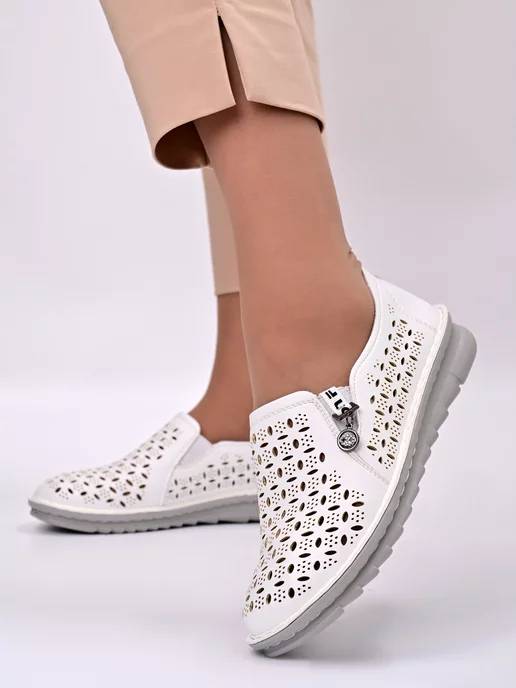 Letsgo Shoes Мокасины кожаные весенние, белый