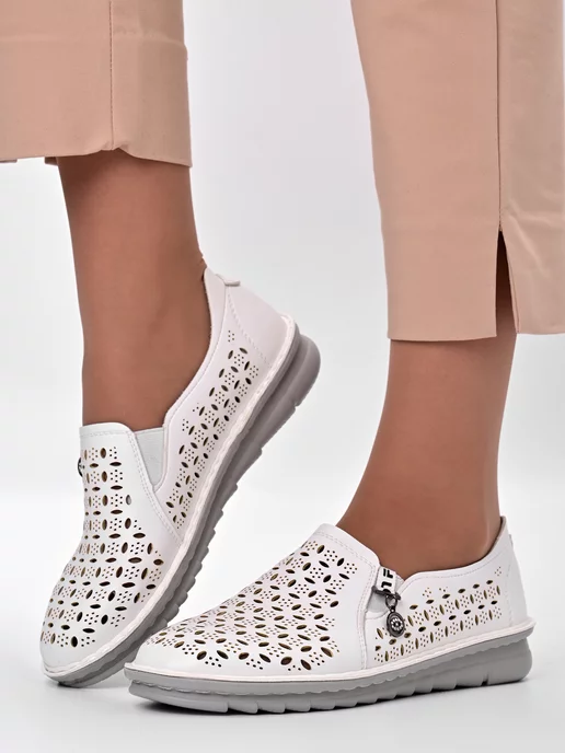 Letsgo Shoes Мокасины кожаные весенние, белый, фото 2