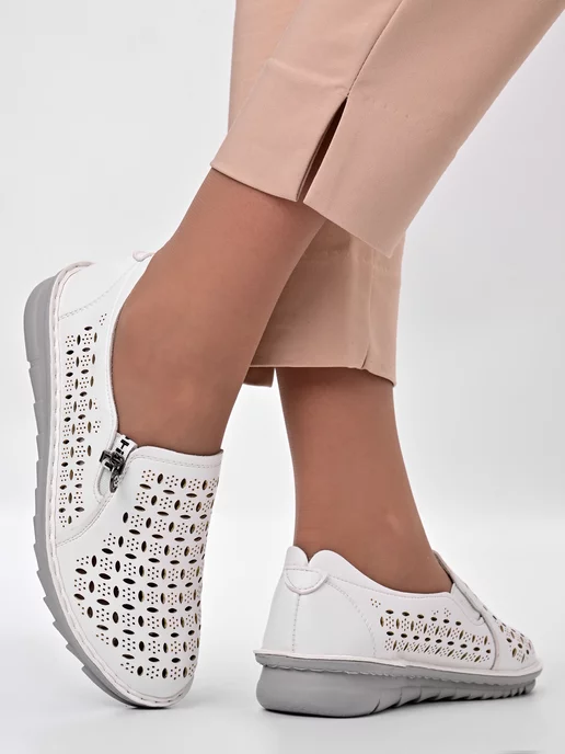 Letsgo Shoes Мокасины кожаные весенние, белый, фото 3