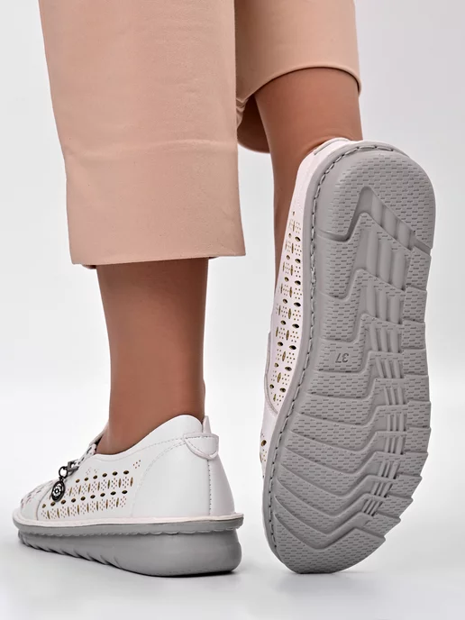 Letsgo Shoes Мокасины кожаные весенние, белый, фото 4