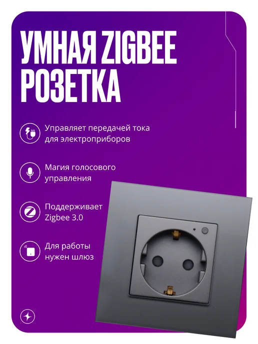 Izba Tech Умная встраиваемая серая розетка Zigbee, серый