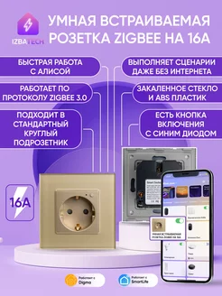 Умная встраиваемая золотая розетка Zigbee для Алисы Izba Tech 214085784 купить за 1 749 ₽ в интернет-магазине Wildberries